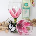 Stargazer Painted Wine Glass In Magenta Pink -..