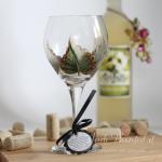 Green Leaf With Gold Trim Painted Wine Glass -..