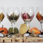 Yellow Leaf With Gold Trim Painted Wine Glass -..