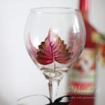 Red Leaf With Gold Trim Painted Wine Glass -..
