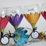 Daisy Flower Painted Wine Glass In Parisian Pink..