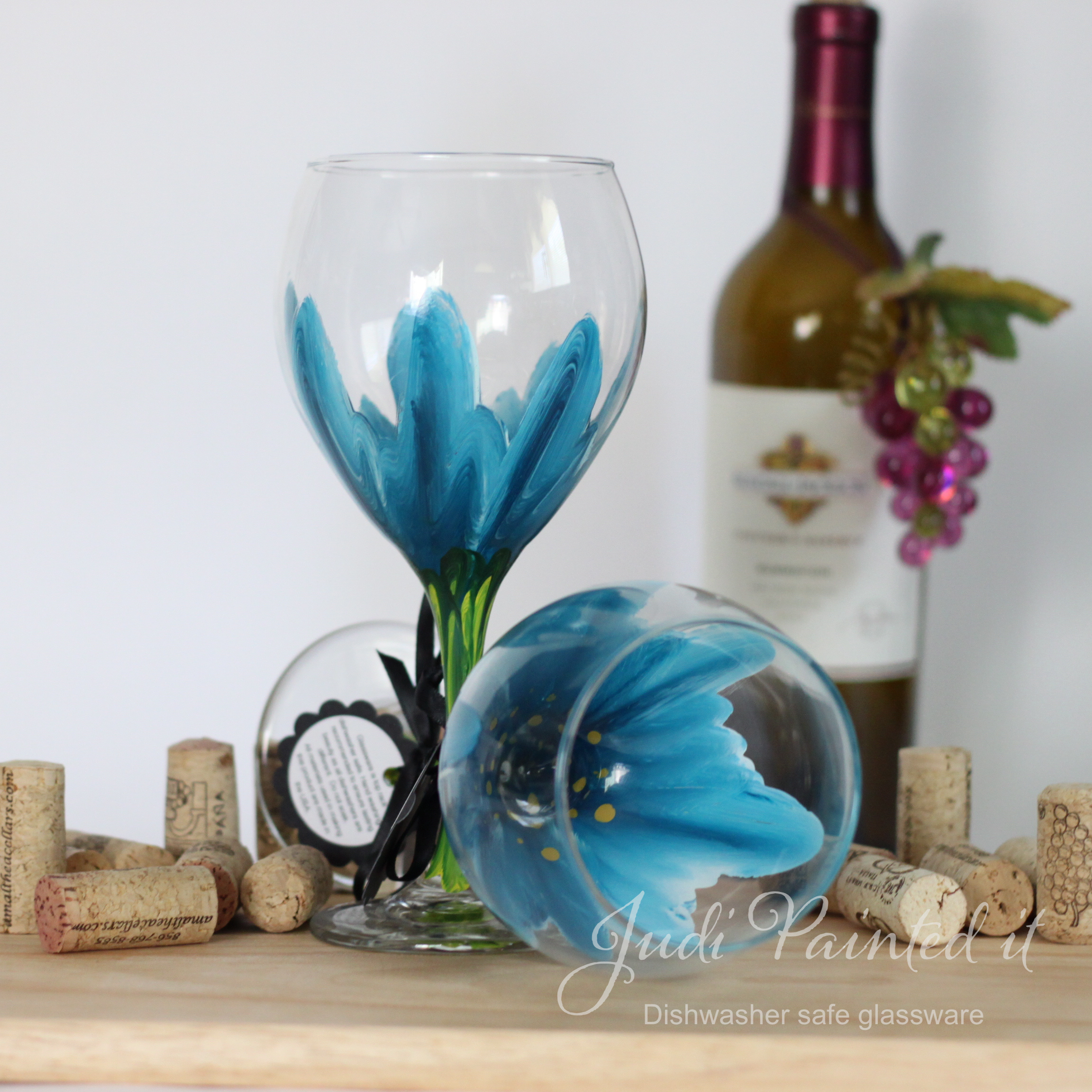 Uncategorized Dishwasher Safe Paint For Glass wild flower painted wine glass in cerulean blue that is dishwasher safe